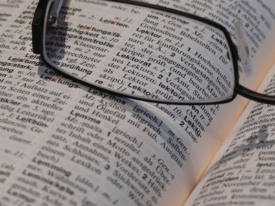 Foro mit Brille und Wörterbuch