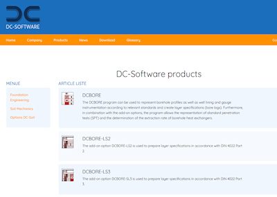 Screenshot of the Products section of the Doster & Christmann Website