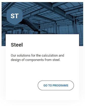 Screenshot of the FRILO product range Steel